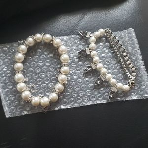Two pearl and stone bracelets
